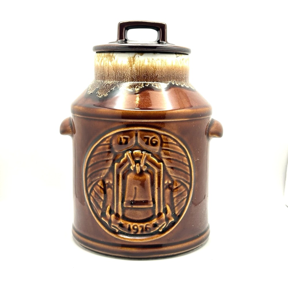 Vintage McCoy 1976 Bicentennial Cookie Jar Brown Drip Liberty Bell USA